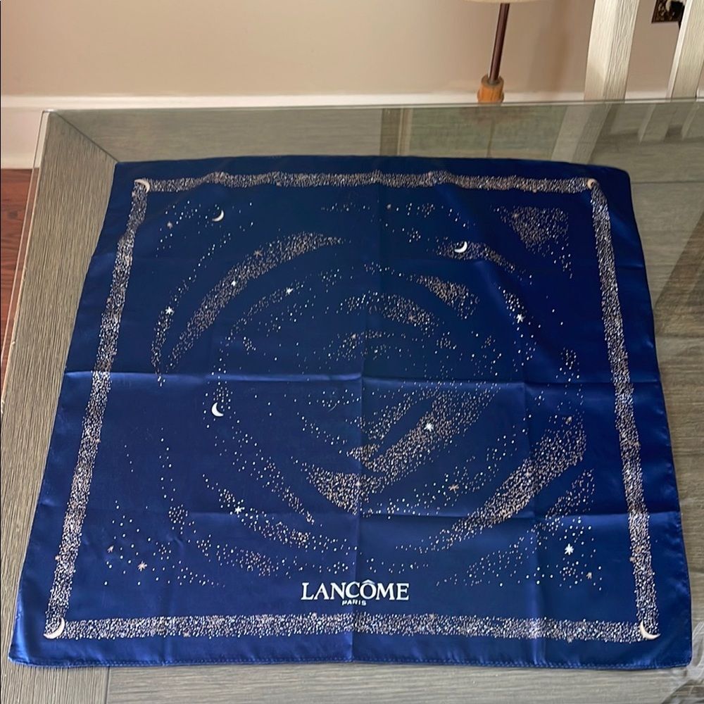 Lancôme Paris Blue Silky - Polyester Square Scarf Stars & Moon Galaxy Milky Way - Picture 2 of 16